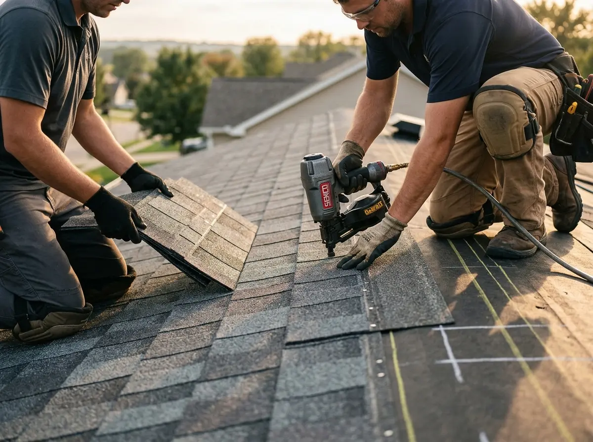 Professional roofer working on a residential roof in Coxsackie